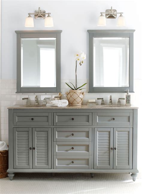 For a large bathroom vanity light fixtures, opt for one or two wall scones placed in a position where they properly illuminate the mirror. Gorgeous in grey. Double the fun, this bath vanity is a ...