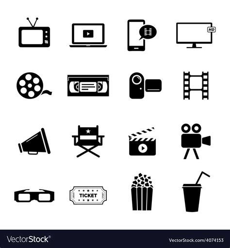 Set Of Icons Cinema Movies And Film Industry Vector Image