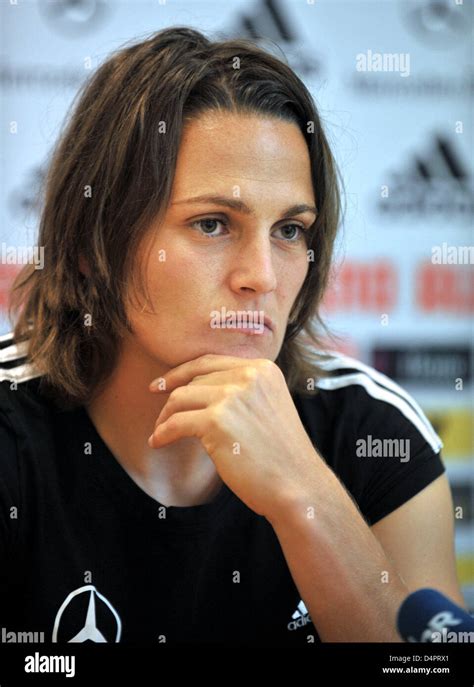 Germanys Goalie Nadine Angerer Pictured During A Press Conference At The Team Hotel In Tampere