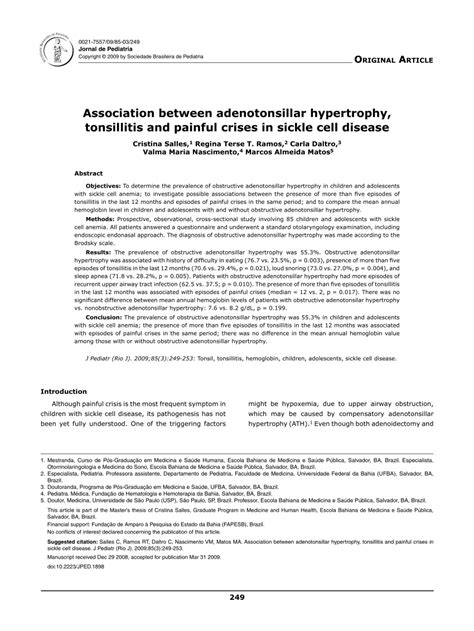 Pdf Association Between Adenotonsillar Hypertrophy Tonsillitis And