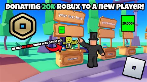 Donating 20000 Robux To A Brand New Player Pls Donate Youtube