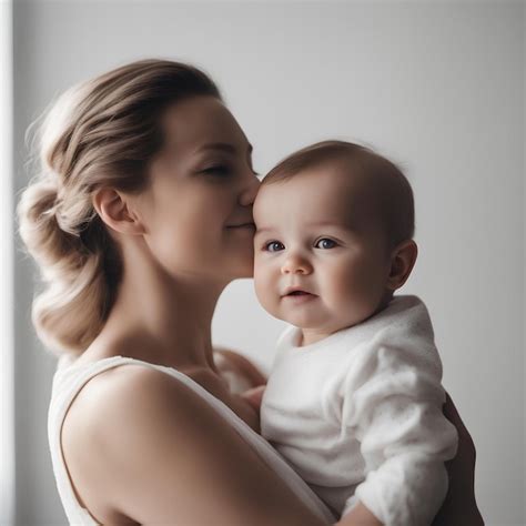 Premium Ai Image Mother And Baby Portrait With White Background