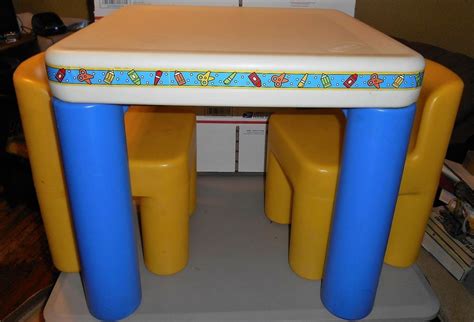Little tikes dollhouse mansion dining table & chairs, set of seven, vintage little tikes, dollhouse furniture, dolls, table, chairs. Vintage Little Tikes Tykes Child Size Table And Two Chunky ...