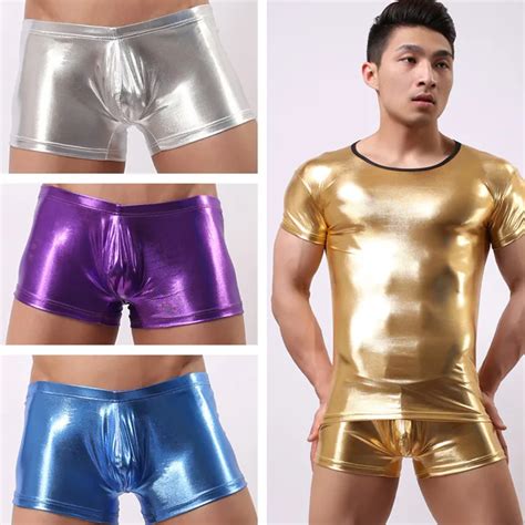 Gay Shiny Gold And Silver Mens Underwear Sexy Low Cut Non Trace Stage