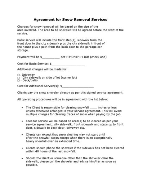 Free Snow Removal Contract Template Samples 3 Pdf Word Eforms