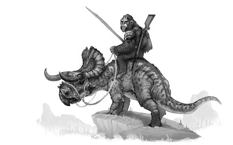 Ape Warrior With Nasutoceratops An Art Print By Shaun Keenan