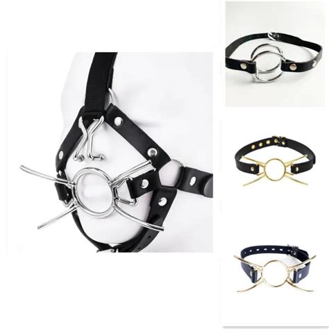 STAINLESS STEEL OPEN Mouth Spider Gag Double O Ring Head Harness Nose Hook BDSM PicClick
