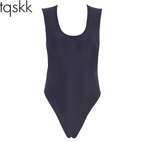 Tqskk New Arrival One Piece Swimsuit Female Solid Retro 2019 Sexy
