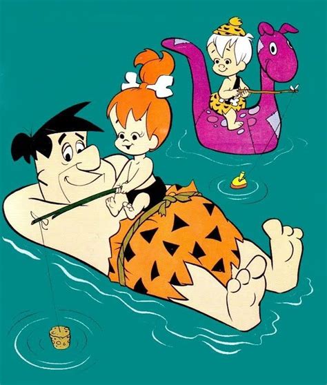Fred Pebbles And Bamm Bamm In The Pool Fernseher Cartoon Flintstone
