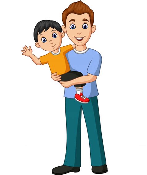 Un padre es una figura de referencia en la vida de su hijo. Dibujos animados padre llevando a un hijo en sus brazos ...