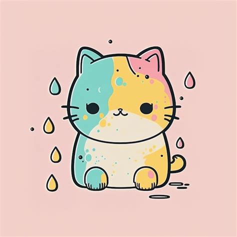 Premium Ai Image Cute Kawaii Rainbow Cat Illustration