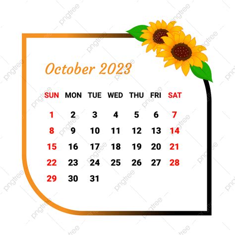 October Calendar Vector Art Png 2023 October Month Calendar With