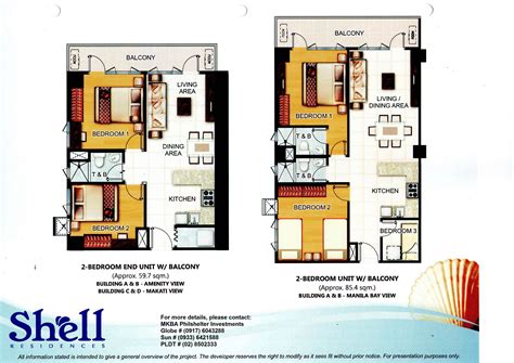 Two Bedroom Apartment Floor Plan With Balcony And Living Room In The