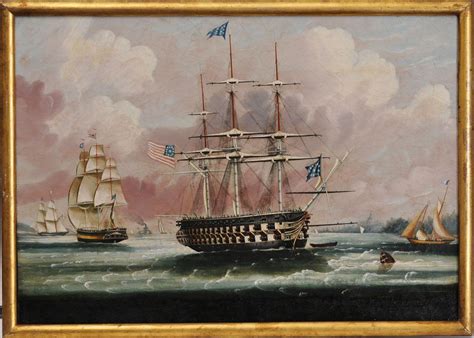Thomas Chambers Naval Battle The Constitution X Oil On Canvas Mid Th Century Selling