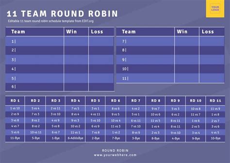 5 Team Round Robin Schedule Template