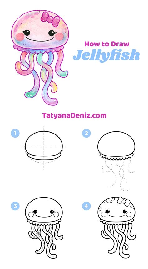 How To Draw Kawaii Jellyfish And Colour It With Watercolour Pencils