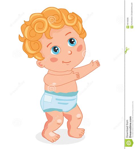 Cute Baby In Diapers First Steps Baby Vector Cartoon