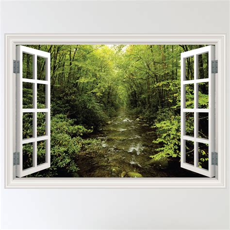 Full Colour Forest Woodland River Window Scene Wall