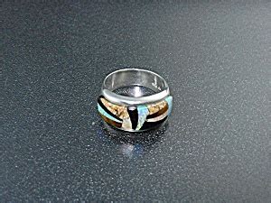 Native American Calvin Begay Sterling Silver Inlay Ring Jewelry