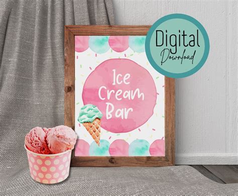 Printable Ice Cream Bar Signs Printable Ice Cream Party Decorations Instant Download Ice Cream
