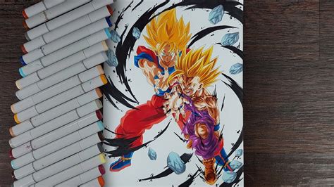Drawing Goku And Gohan Father Son Kamehameha YouTube