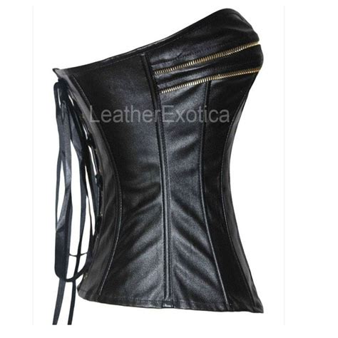 Black Zip Up Leather Overbust Corset Leatherexotica