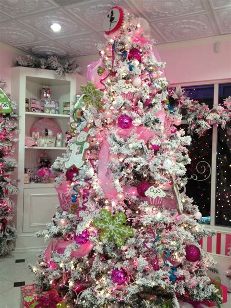 Snow White Christmas Tree With Pink And Green Cupcake Shop