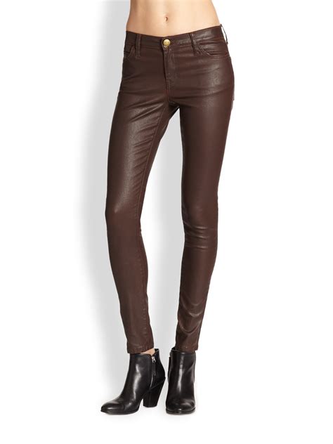 Lyst Current Elliott The Ankle Skinny Coated Jeans In Brown