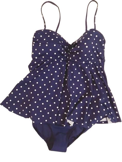 Tropical Escape Womens Navy Blue White Polka Dot One Piece Swimming
