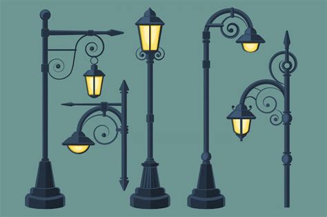 Premium Vector Street Of Lamp Cartoon Set Icon Park Lamppost Cartoon