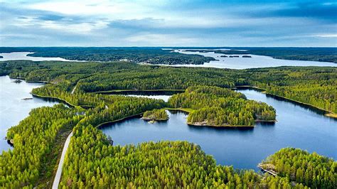 Lake Saimaa Finland Islands Trees Landscape Forest Clouds Sky