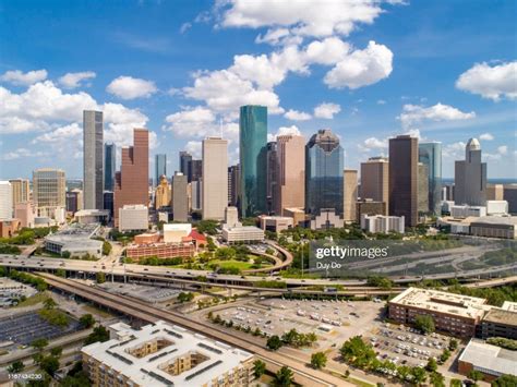 Panorama Of Aerial View Of Downtown Houston Texas Usa In A Beautiful