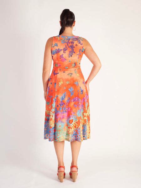 Tangerinemulti Floral Burnout Sleeveless Dress With Cut Out Detail Chesca
