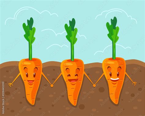 Carrot Grown Underground Vector Flat Cartoon Illustration Stock Vector