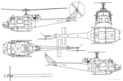 Bell 204 Uh 1b Iroquois Helicopter Drawings Dimensions Figures
