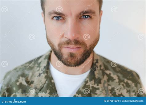 Portrait Of Middle Aged Sad Desperate Military Man Ptsd Concept Stock