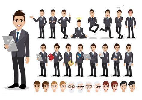 Businessman Cartoon Character Set Hands Premium Vector Freepik