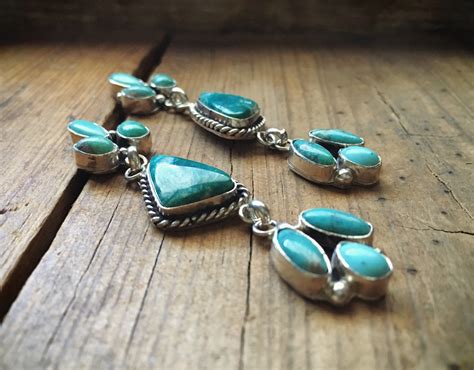 Turquoise Cluster Earrings For Women Signed Navajo Jewelry