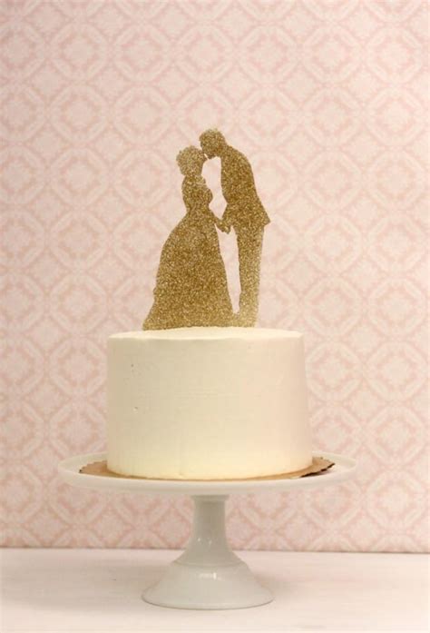Silhouette Wedding Cake Topper In Gold Glitter Customized With Your Own Silhouettes 2247606
