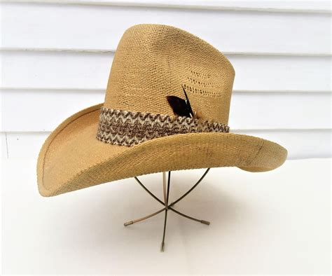 Vintage Mens Hat Cowboy Hat Western Hat Straw Hat Etsy Mens Hats