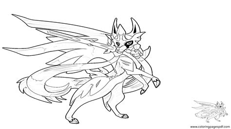 Coloring Page Of Crowned Sword Zacian Rearing Happily