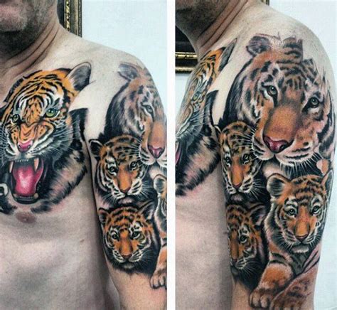 Tiger Tattoo On Chest Men Band Tattoos Tattoos Skull Leg Tattoos