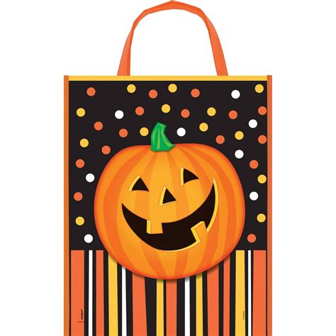 Large Plastic Smiling Pumpkin Halloween Goodie Bag