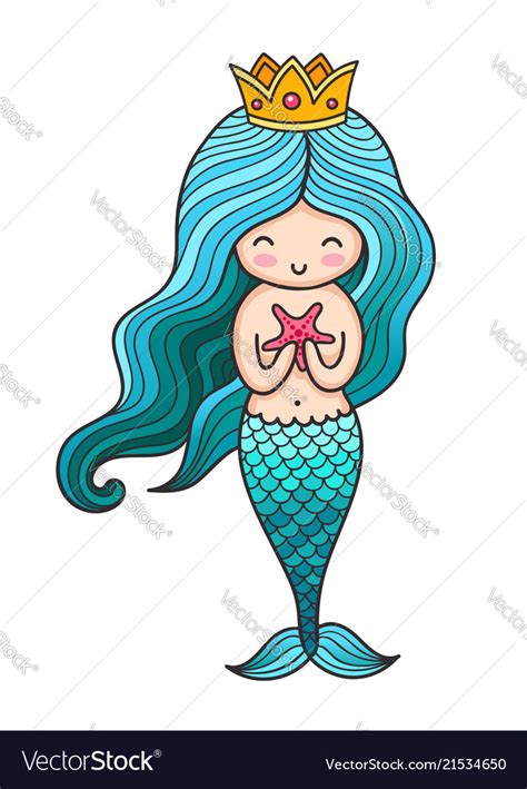 Princess Mermaid With Long Curly Hair And Golden Vector Image