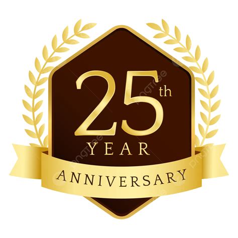 25th Year Anniversary Emblem Logo With Golden Color Paddy And Ribbon
