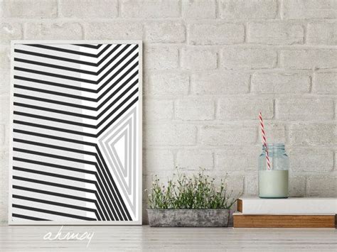 Mid Century Modern Triangle Wall Art Abstract Black White And Etsy