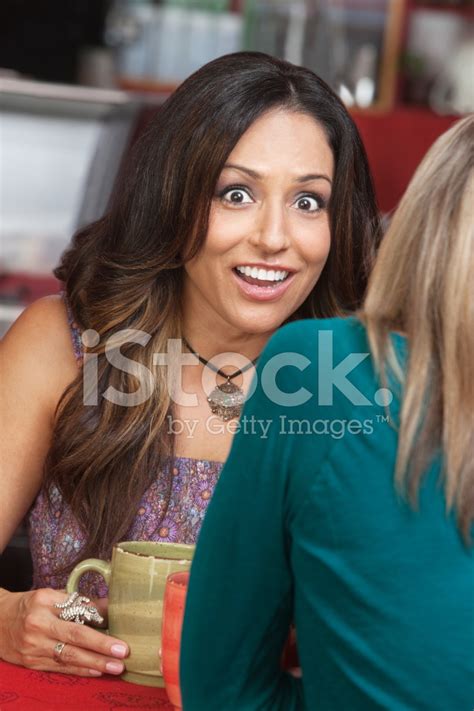 Shocked Woman With Smile In Cafe Stock Photo Royalty Free Freeimages