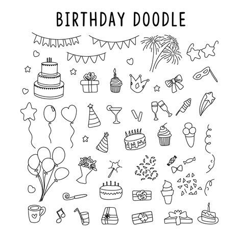 Set Of Element Doodle Decorations For Birthday Vector Set Of Elements For Birthday And Party