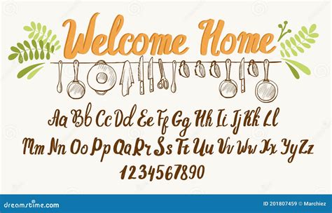 Farmhouse Font Typography Alphabet With Rustic Illustrations Handwritten Script For Crafty