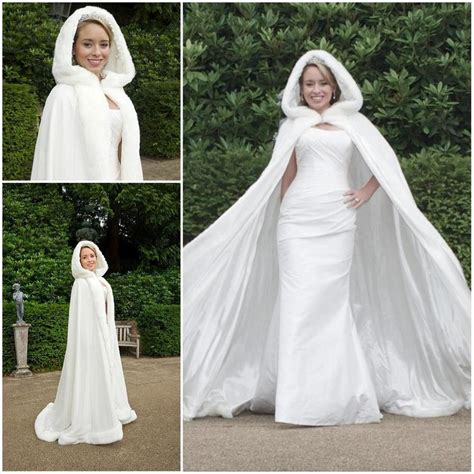 Best 2016 Fall Winter White Wedding Cloak Cape Hooded With Fur Trim